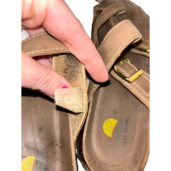 Maui Island Tan Slip On Buckle Sandals Women 6M Walk Comfort Beach Vacation - Picture 7 of 11